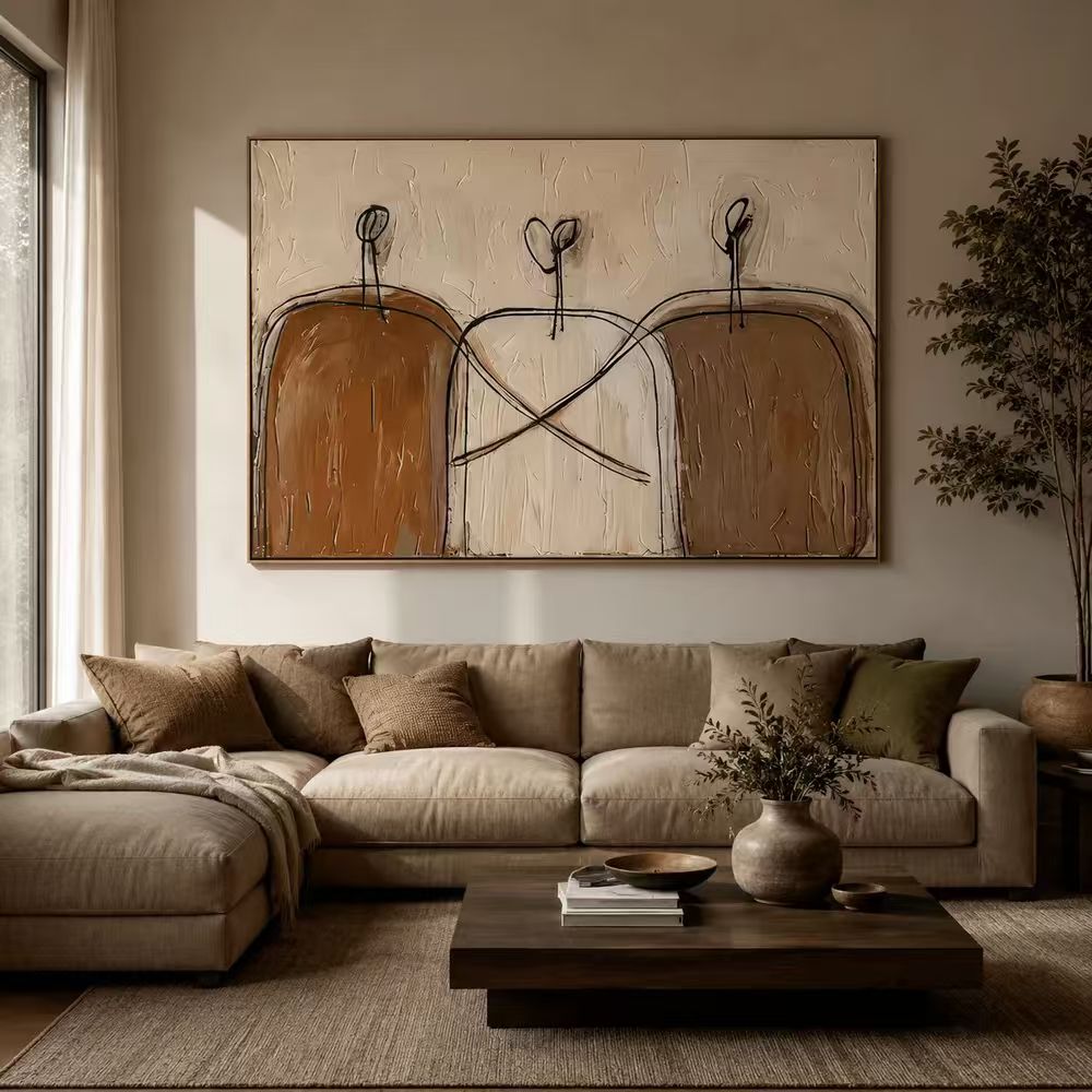 Abstract Art｜Earthy‑Tone Minimal Abstract Figure Wall Painting