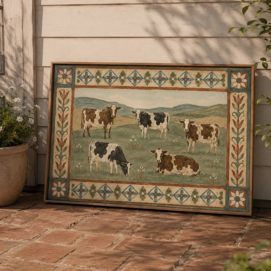 Vintage Americana Art |  Pasture Cow Quintet
