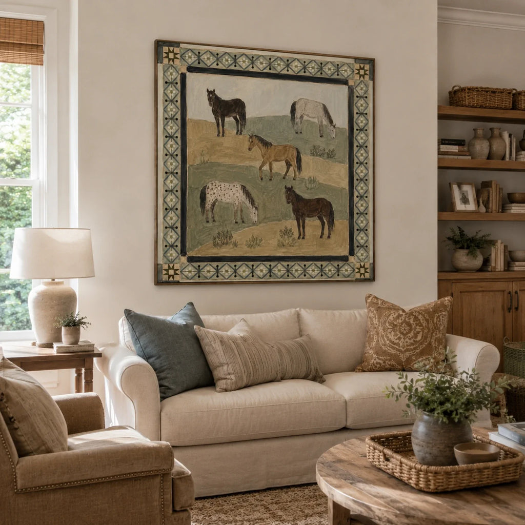 Vintage Americana Art | Prairie Five Horses