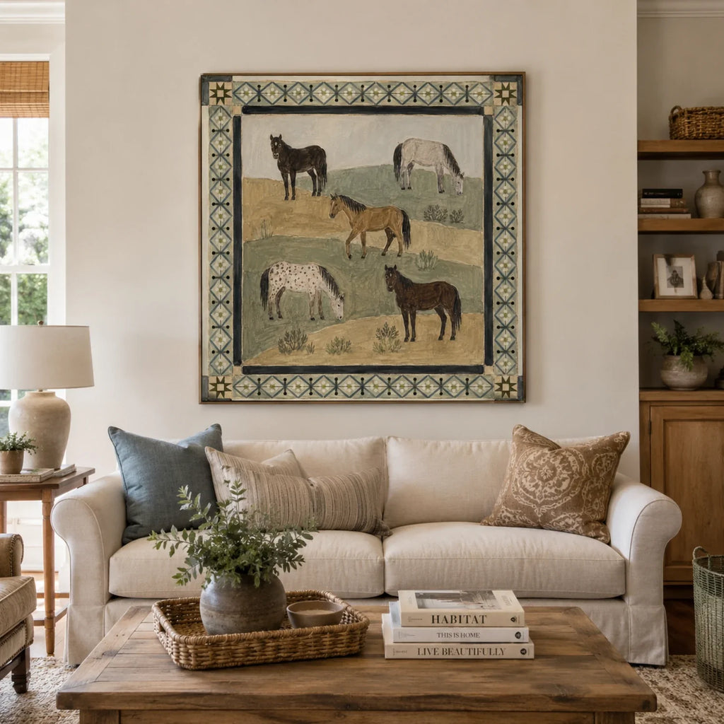 Vintage Americana Art | Prairie Five Horses