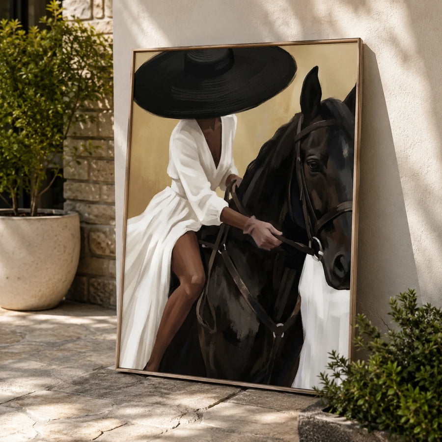 Vintage Americana Art | Hat & Dark Steed
