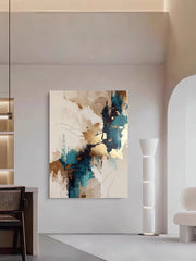 Contemporary Luxe Art | Teal Gold Kintsugi Fusion