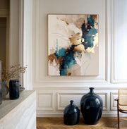 Contemporary Luxe Art | Teal Gold Kintsugi Fusion