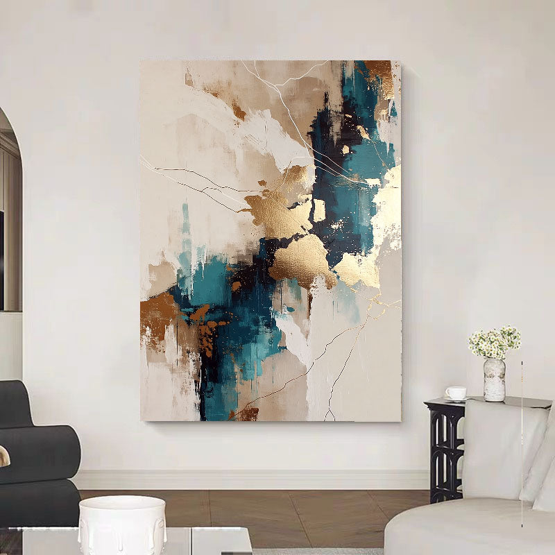Contemporary Luxe Art | Teal Gold Kintsugi Fusion