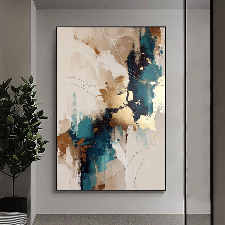 Contemporary Luxe Art | Teal Gold Kintsugi Fusion