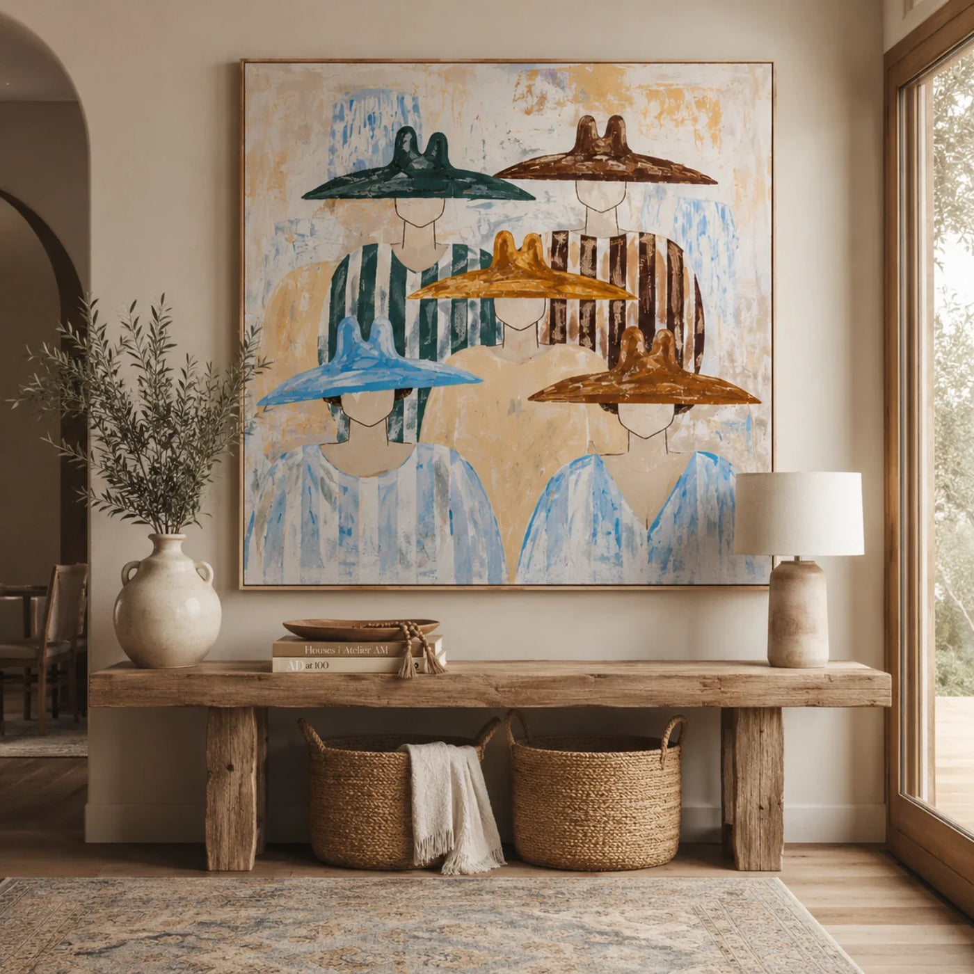Vintage Americana Art | Five Hat Gathering
