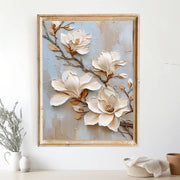 3D-Textured Art | Cream Magnolia Blooms