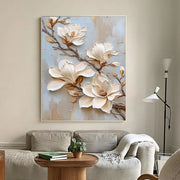 3D-Textured Art | Cream Magnolia Blooms
