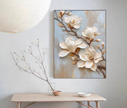 3D-Textured Art | Cream Magnolia Blooms