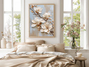 3D-Textured Art | Cream Magnolia Blooms