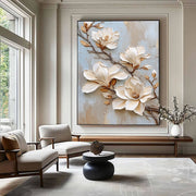 3D-Textured Art | Cream Magnolia Blooms