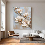 3D-Textured Art | Cream Magnolia Blooms