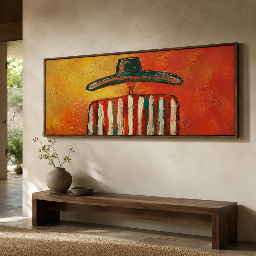 Vintage Americana Art | Sunset Sombrero Striped Silhouette