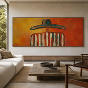 Vintage Americana Art | Sunset Sombrero Striped Silhouette