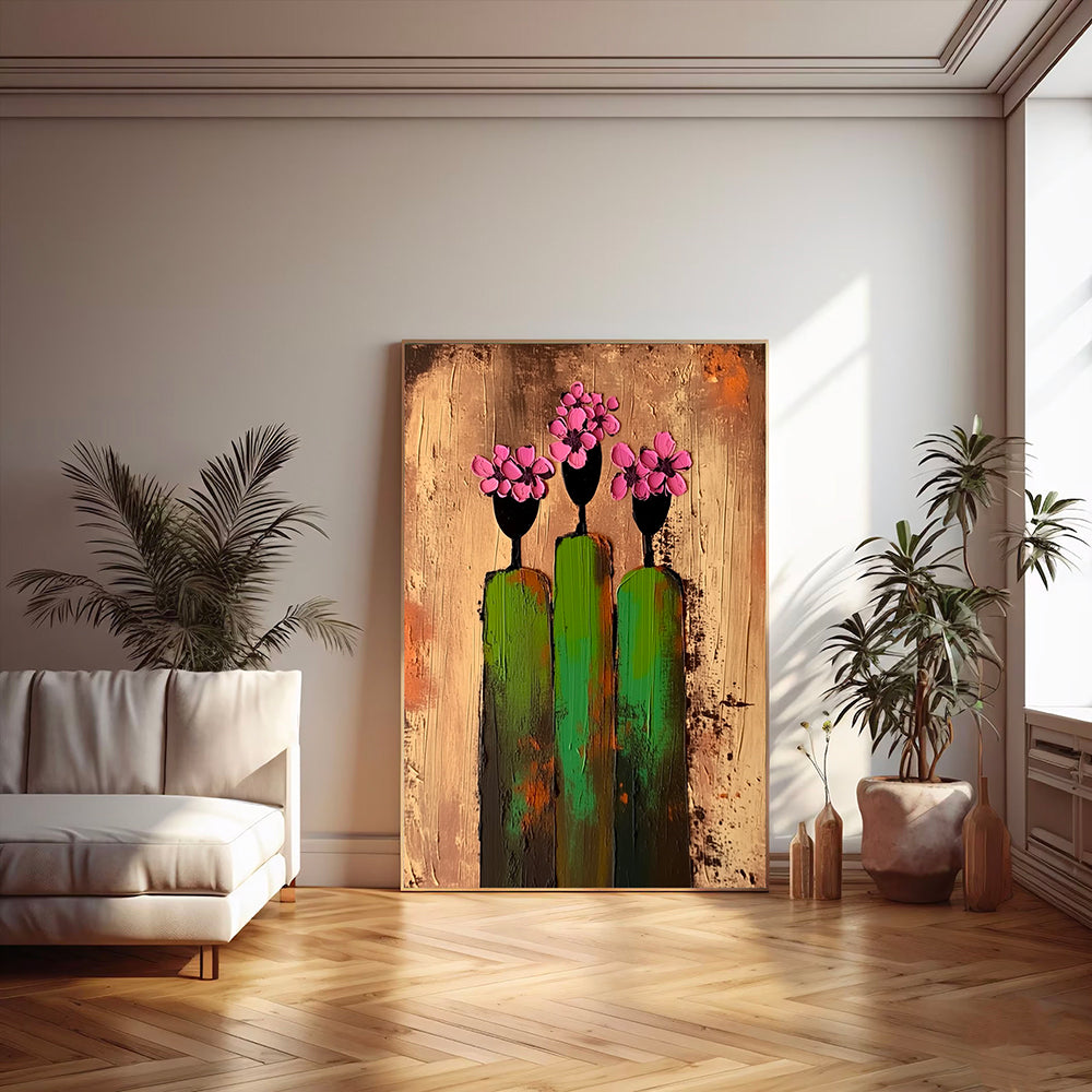 3D-Textured Art | Pink Bloom Figures