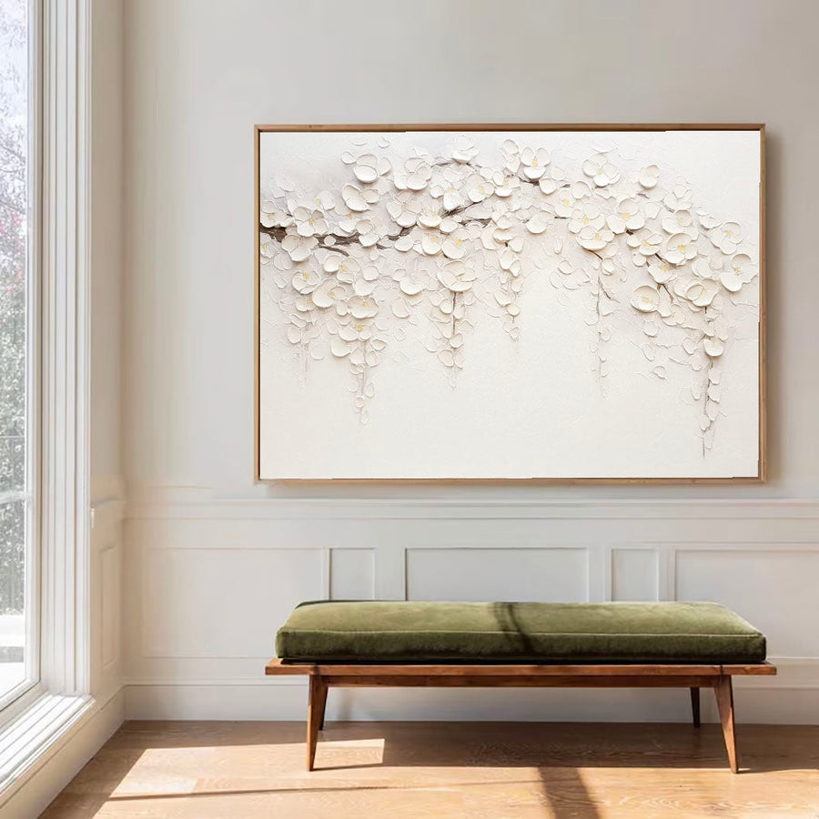 3D-Textured Art | White Cascading Blossoms