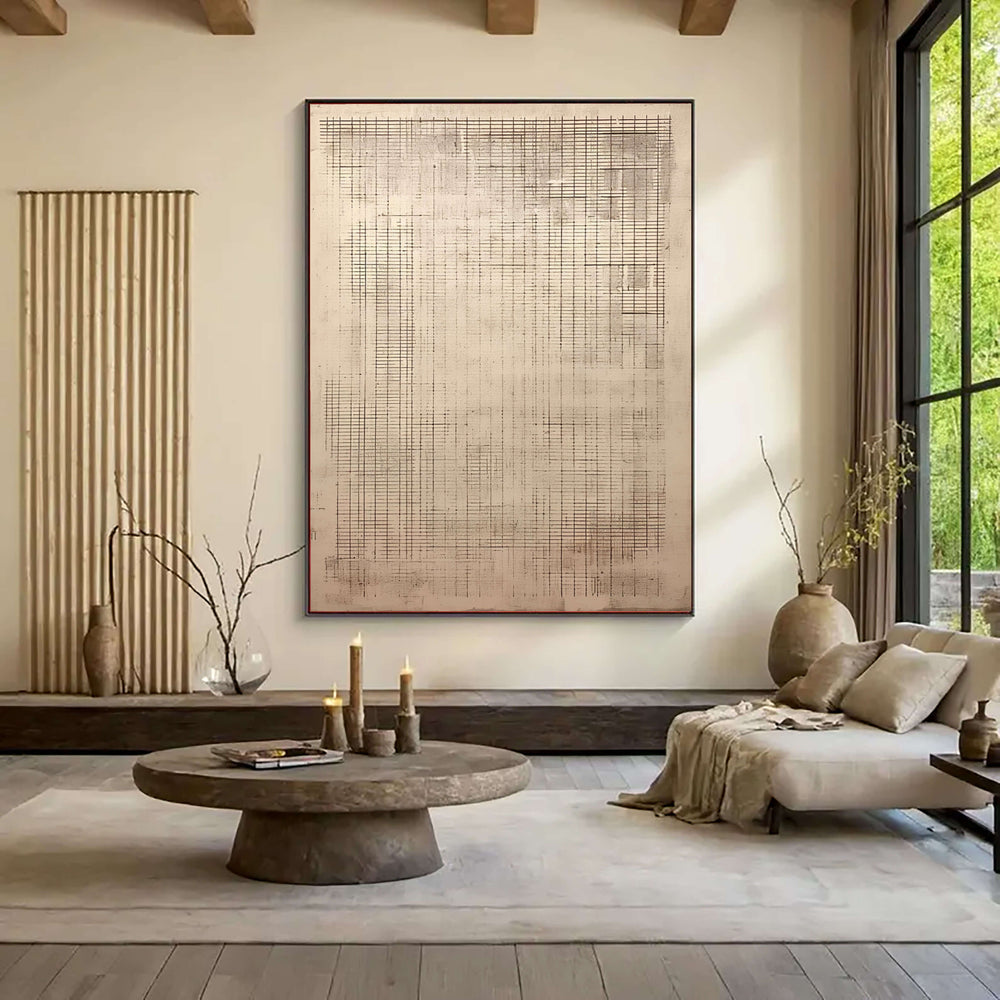 Wabi-Sabi Art | Weathered Grid Meditation