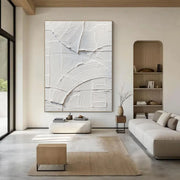 3D-Textured Art | White Geometric Relief