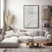 3D-Textured Art | White Geometric Relief