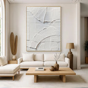 3D-Textured Art | White Geometric Relief
