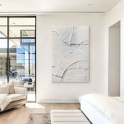 3D-Textured Art | White Geometric Relief