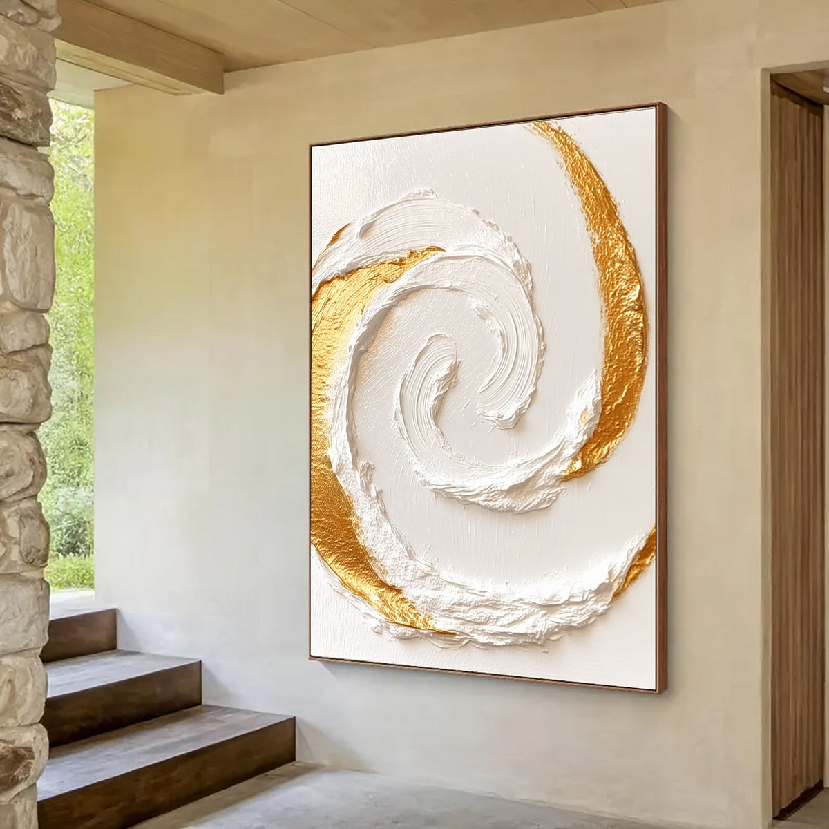 Contemporary Luxe Art | Gilded White Swirl