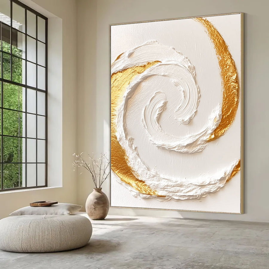 Contemporary Luxe Art | Gilded White Swirl