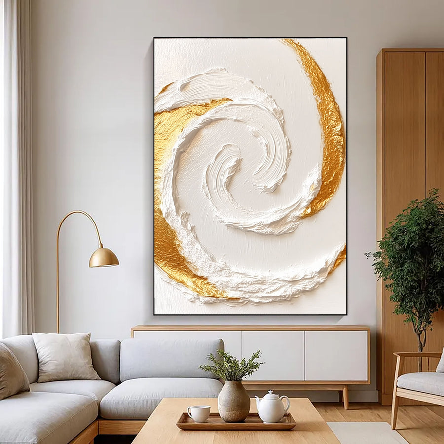 Contemporary Luxe Art | Gilded White Swirl