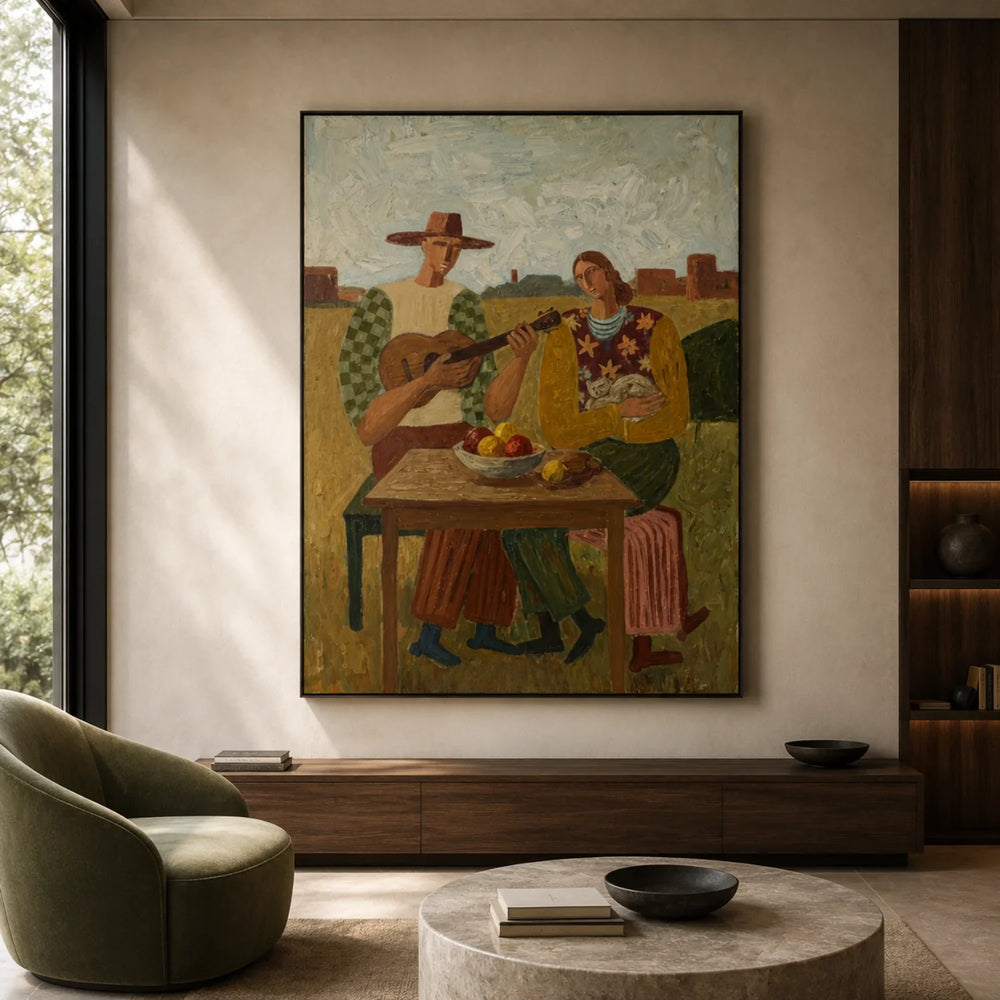 Vintage Americana Art | Prairie Folk Guitar Serenade-1