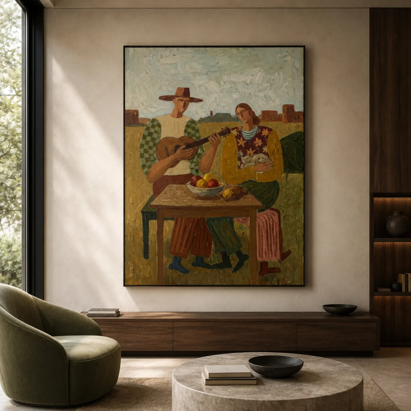 Vintage Americana Art | Prairie Folk Guitar Serenade-1