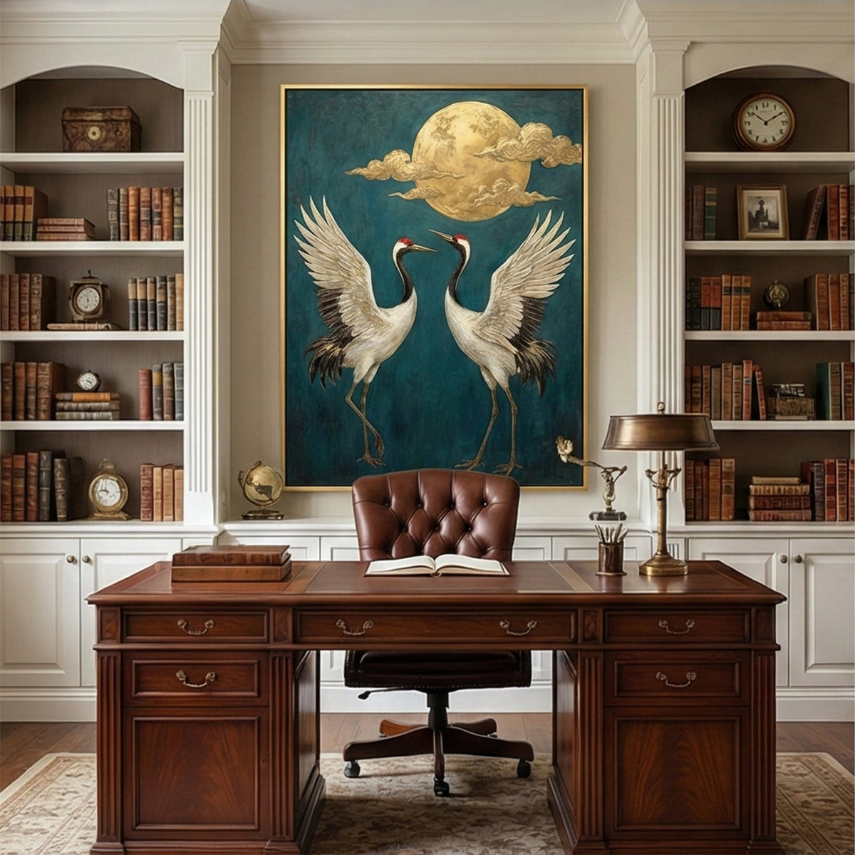 Impressionist Art | Golden Moon Cranes