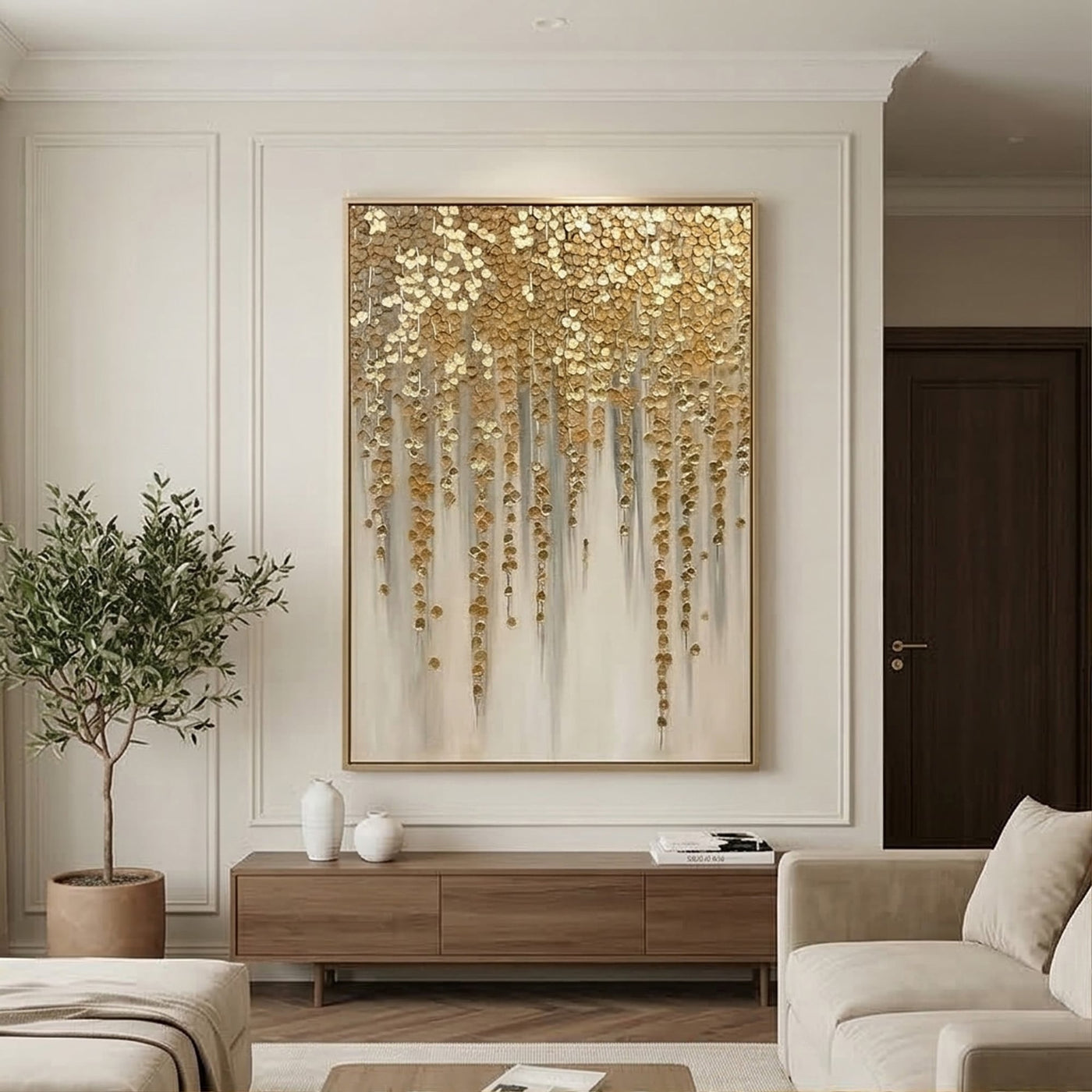 Contemporary Luxe Art | Golden Petal Falls