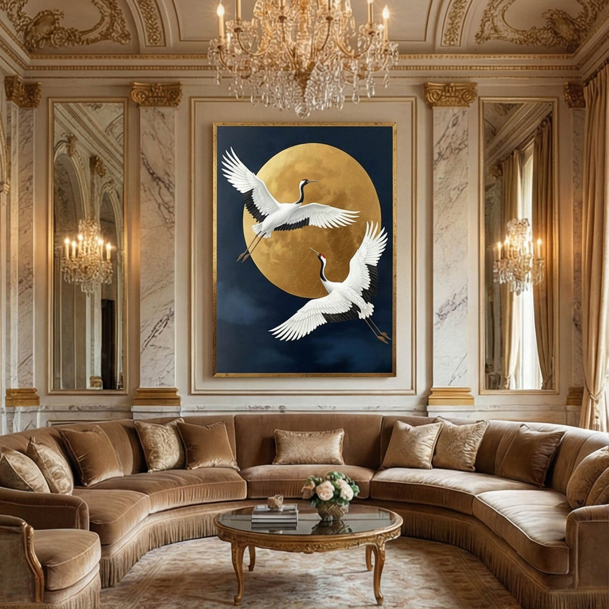 Impressionist Art | Moonlit Crane Duet