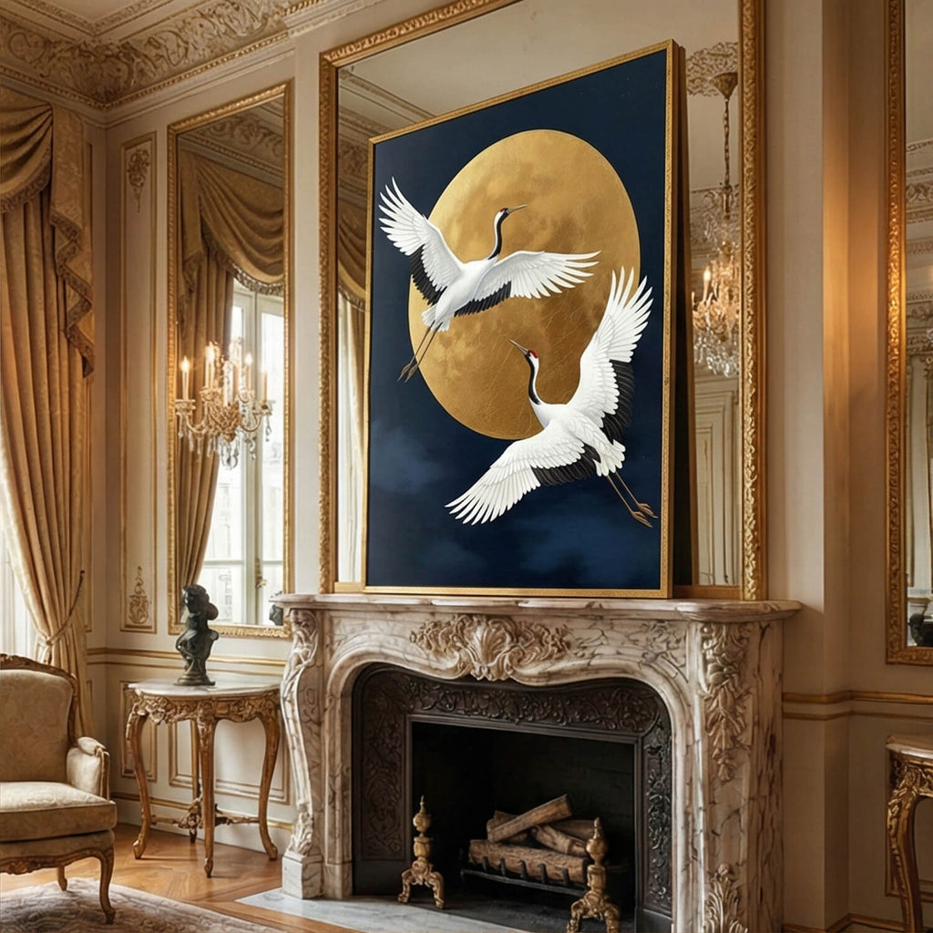 Impressionist Art | Moonlit Crane Duet