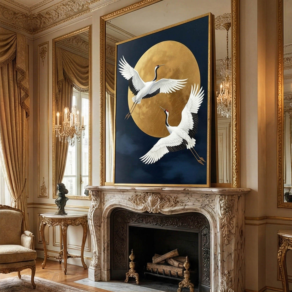 Impressionist Art | Moonlit Crane Duet