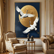 Impressionist Art | Moonlit Crane Duet