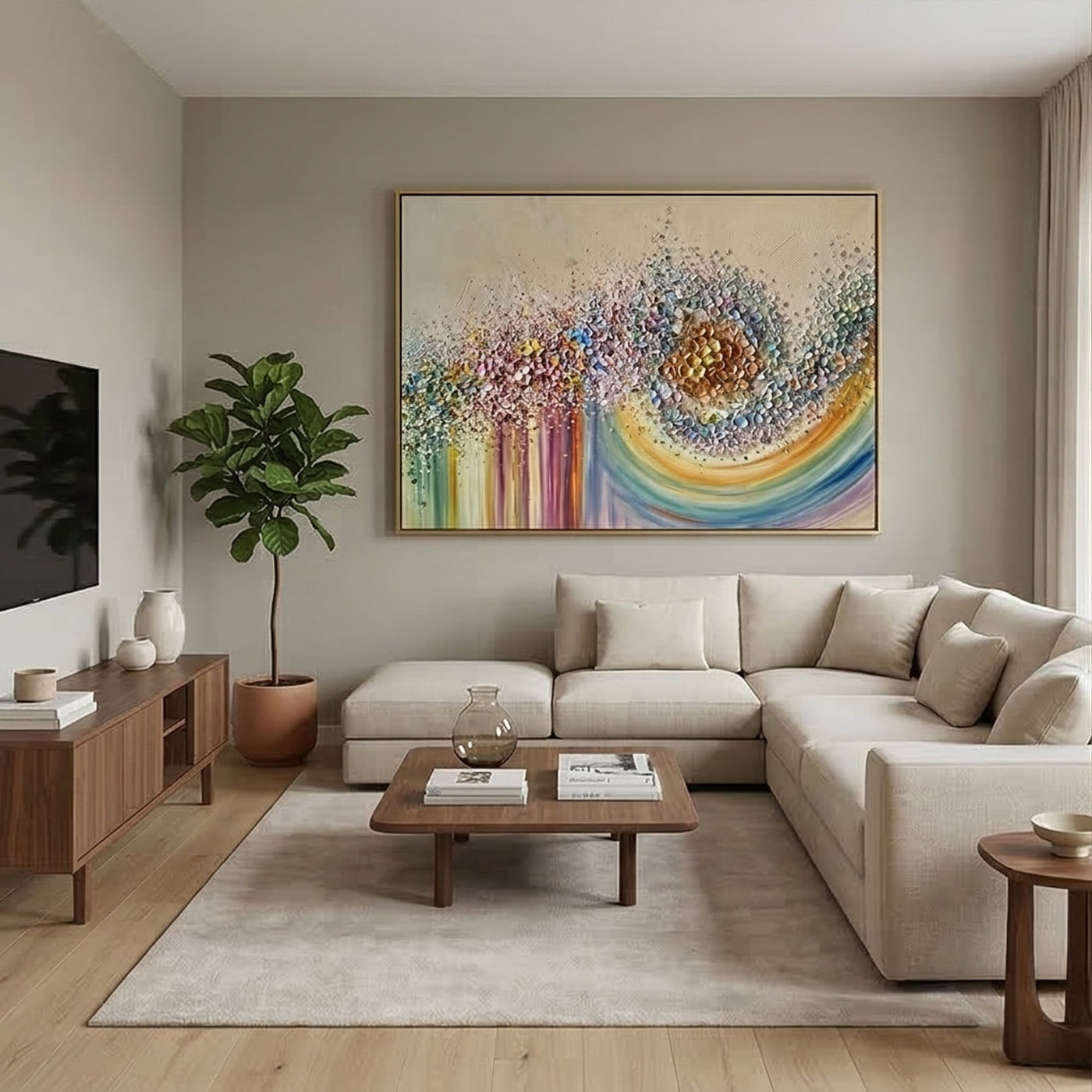 3D-Textured Art | Petal Cascade Glow - A
