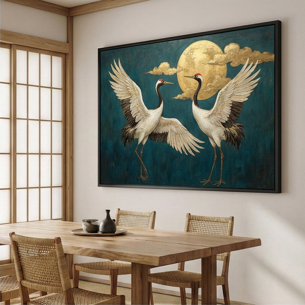 Impressionist Art | Moonlit Crane Duet