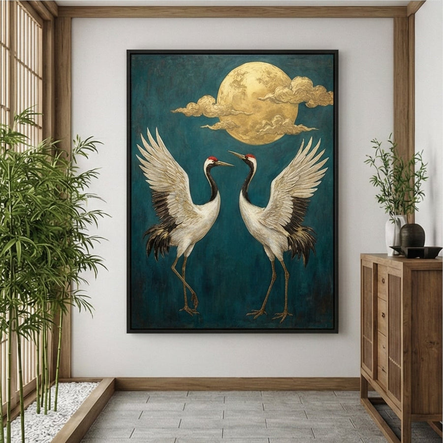 Impressionist Art | Golden Moon Cranes