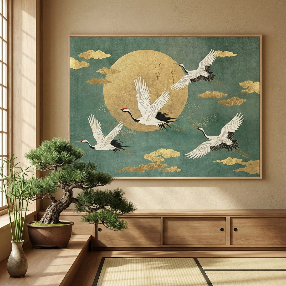 Impressionist Art | Moonlit Crane Harmony