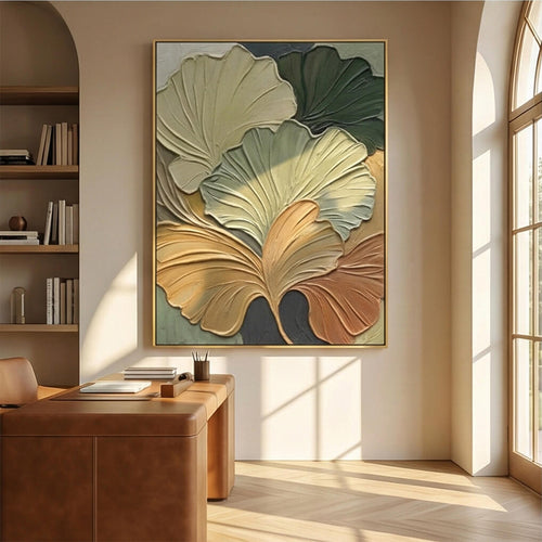 3D textured Art | Golden Leaf Whispers