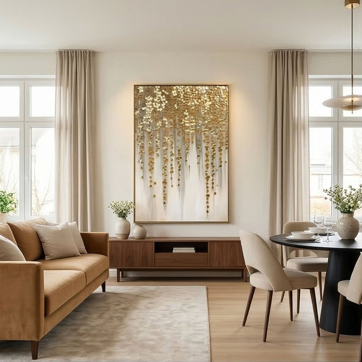 Contemporary Luxe Art | Golden Petal Falls