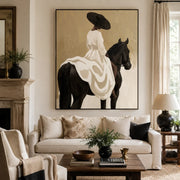 Vintage Americana Art | White Gown Horse Rider