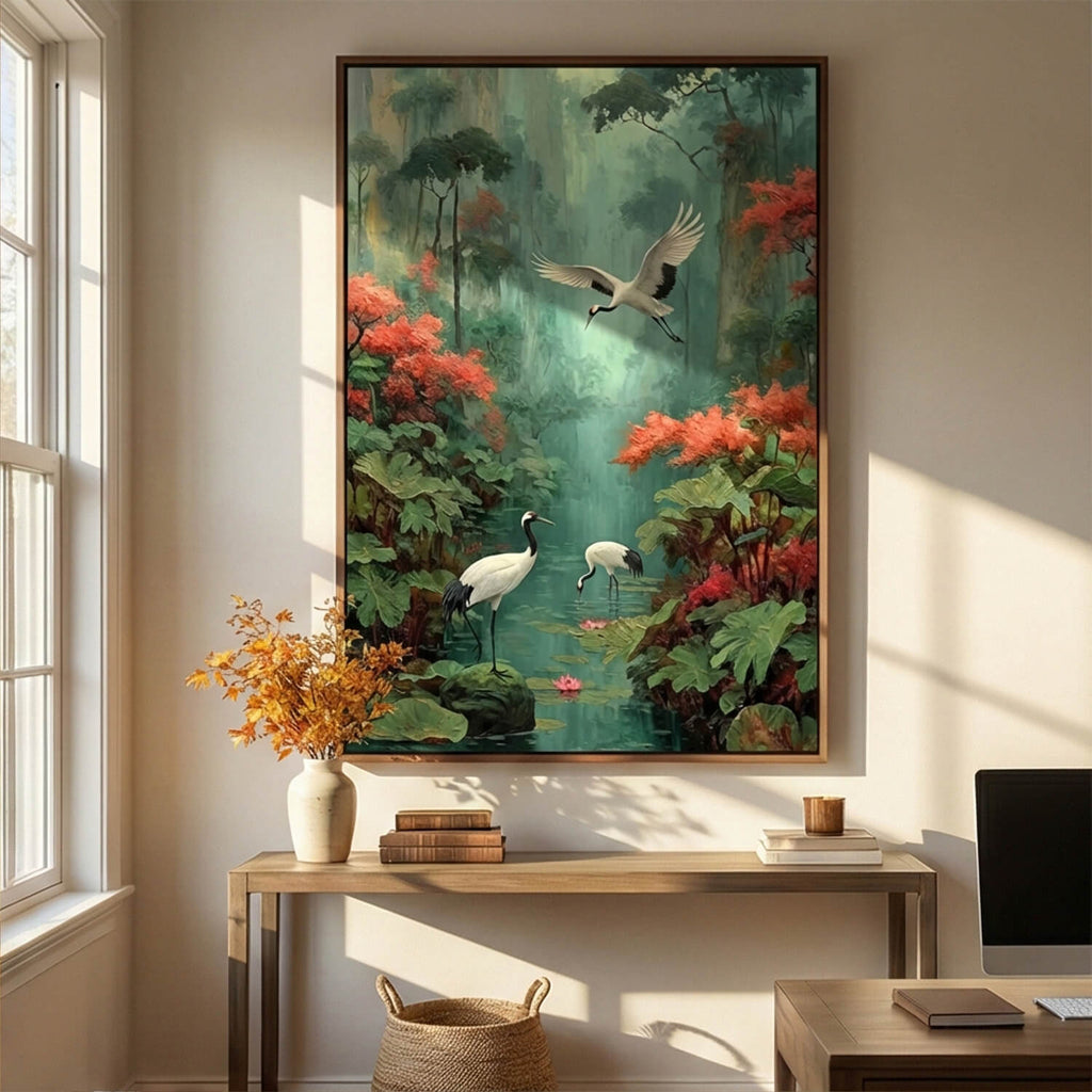 Impressionist Art | Cranes at Pond