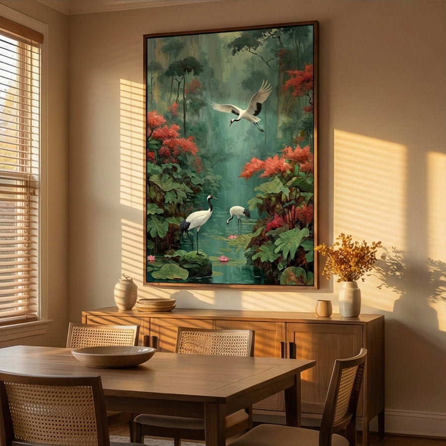 Impressionist Art | Cranes at Pond