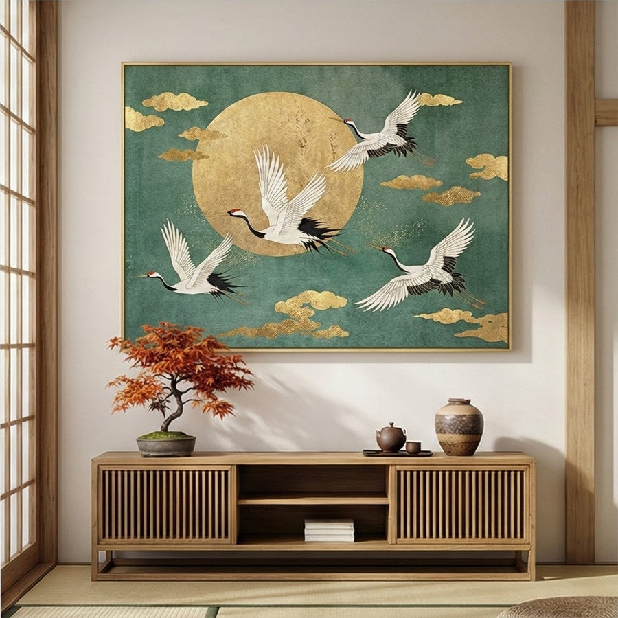 Impressionist Art | Moonlit Crane Harmony