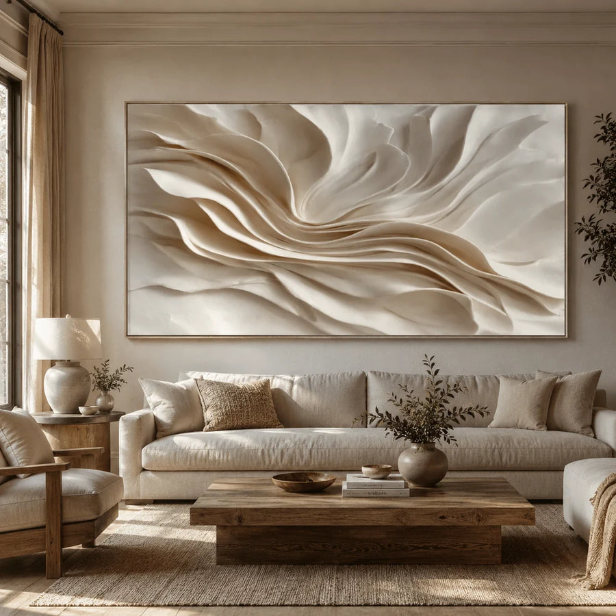 3D-Textured Art｜Earthy‑Tone Soft Fold Abstract Wall Painting