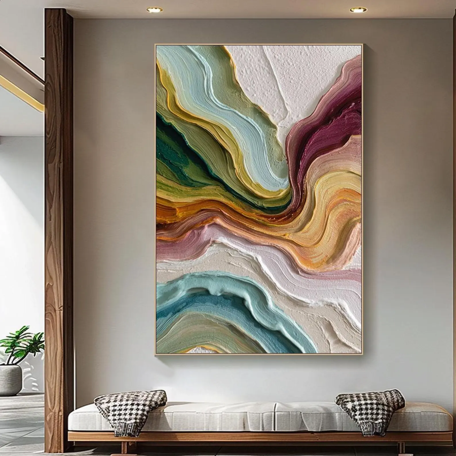 3D-Textured Art｜Multicolor Layer Flow Abstract Wall Painting