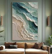 3D-Textured Art｜Blue Green Coastal Wall Painting