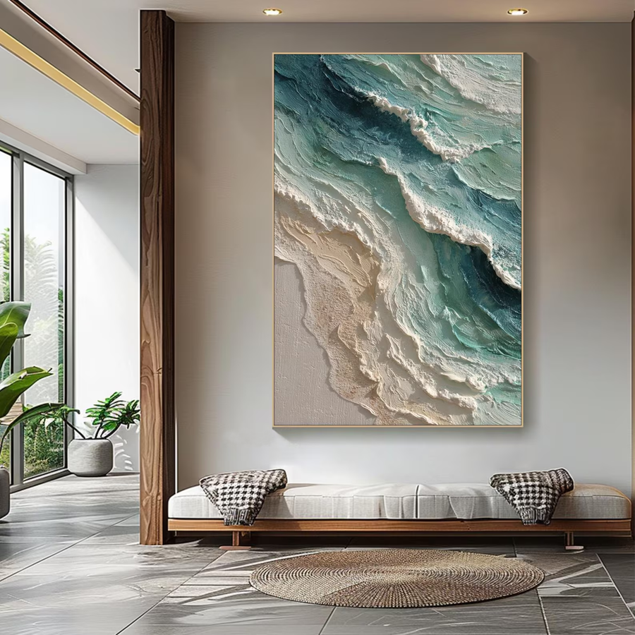 3D-Textured Art｜Blue Green Coastal Wall Painting